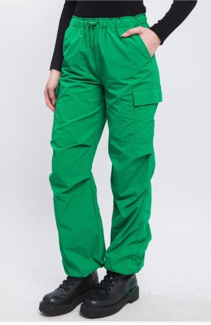 Love Tree Green Nylon Parachute Pants Small Y2K Style